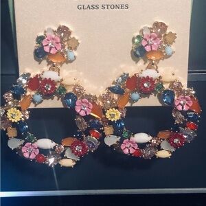 Piper K Floral Multicolor Hoop Earrings